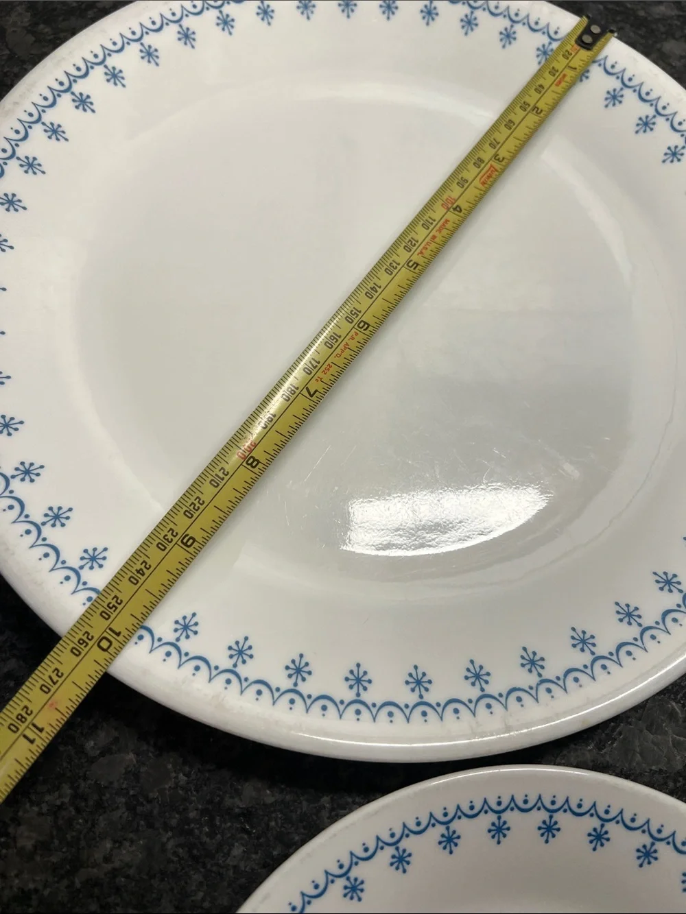 Corelle Snowflake Blue White Dinner and Salad Plate Set with Blue Floral Border